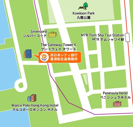 西日本シティ銀行 香港駐在員事務所 所在地マップ
