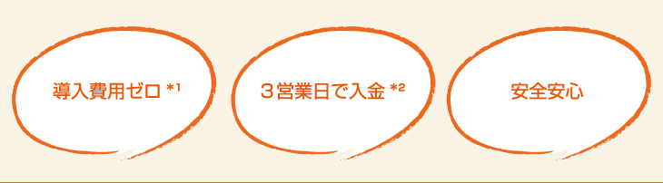 導入費用ゼロ・３営業日で入金・安全安心