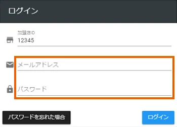 ①ログインURLをクリック ②メールアドレスとログインパスワードを入力