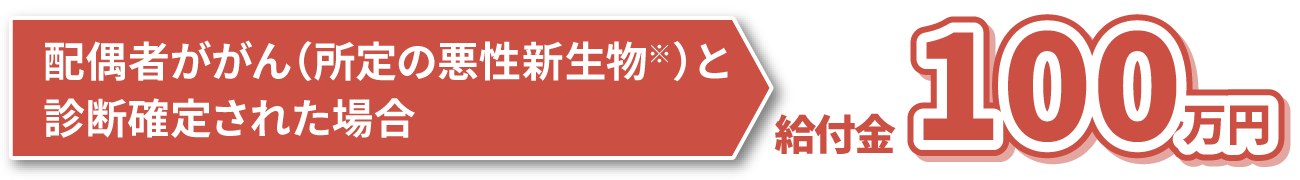 配偶者ががん（所定の悪性新生物※）と診断確定された場合給付金100万円