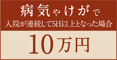 病気やけがで入院が連続して5日以上となった場合 10万円