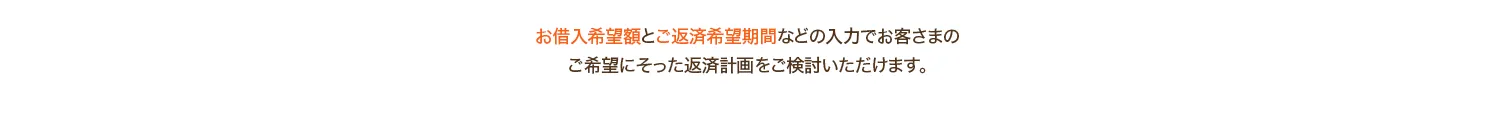 お借入希望額とご返済希望期間などの入力でお客さまのご希望にそった返済計画をご検討いただけます。