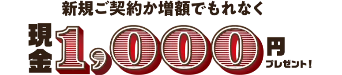新規ご契約か増額でもれなく現金1,000円プレゼント！